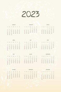 2023 calendar vertical template in cute simple style with textured effects. Week starts on sunday vector