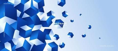 Explosion blue glossy cubes abstract background. 3d render illustration. vector