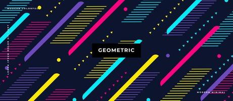 Flat colorful minimal geometric moving parallel line, dot pattern memphis style on black background illustration. vector