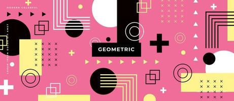 Flat Bauhaus or Memphis geometric shapes and composition. Retro elements, geometric pattern background. vector