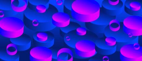 Abstract background with gradient geometric circle elements. Objects 3d shape. Blue, neon, pink illustration. vector