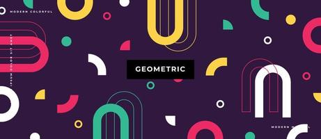 Colorful circle geometric pattern memphis style pattern with simple shapes square version flat style design vector illustration isolated on purple background.