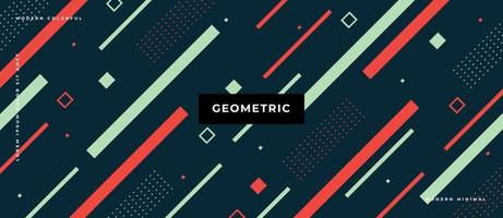 Flat parallel moving line, dot, square geometric pattern memphis style background illustration. vector