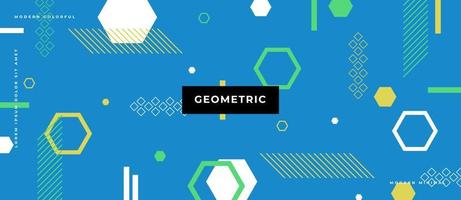 Geometric Flat blue background with moving memphis style hexagon shape illustration. vector