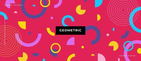 Memphis style elements. Flat geometric line, circle moving on neon pink background. vector