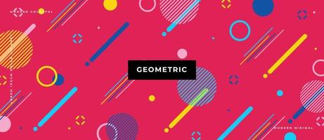 Memphis style flat elements. Geometric line, circle, dot parallel animated on neon background. vector