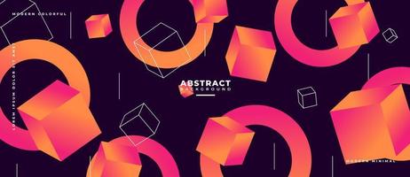 Moving 3D geometric gradient cube, circle, line abstract background. vector