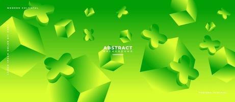 Colorful 3D geometric moving cube futuristic shape on green abstract background. vector