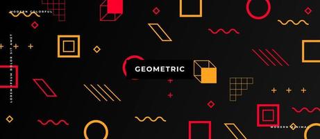 Flat red, yellow Bauhaus or Memphis geometric shapes and composition. Retro elements, geometric pattern on background. vector