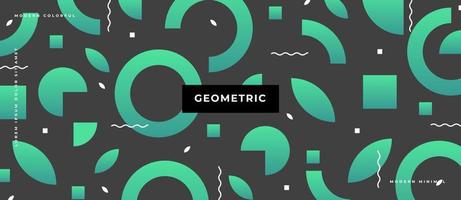 estilo de memphis del patrón geométrico de la forma del gradiente verde en la ilustración gris del fondo. vector