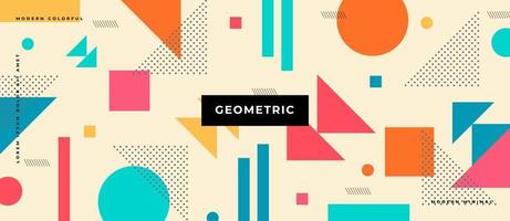 Colorful flat memphis style. Minimal geometric triangle, circle, square, texture dotted pop pattern background. vector