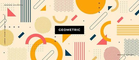 Geometric background in flat style. Abstract backdrop with geometric shapes. Horizontal banner with circles and triangles. Vector illustration.