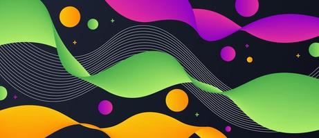 Líneas de onda de colores abstractos multicolores que fluyen aisladas sobre fondo negro para elementos de diseño vectorial en concepto de sonido, música, tecnología, ciencia. vector