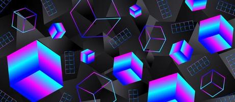 Colorful geometric shape cube, line futuristic motion gray abstract background. vector