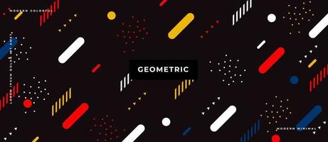 Flat minimal moving parallel line, dot geometric pattern memphis style on black background. vector