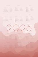 2026 calendar with red gradient shapes vector