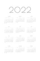 2022 calendar template individual planner in minimalist classic style. Week starts on sunday vector