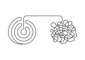 Tangle and untangle, change logic mind with scheme and confused creative thinking brain, continuous line. Disorder, chaos and order, mental balance. Psychology concept. Problems solution. Vector