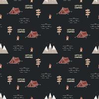 Seamless Pattern With Mountains, Tents And A Campfire. Camping Concept. For Printing On Textile, Notebooks And Other Purposes. vector