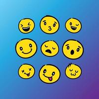 conjunto de lindo emoticon amarillo dibujado a mano con vector de fondo moderno. símbolos de calidad premium y colección de logotipos web de letreros. Pictogramas de emoticonos simples y modernos.