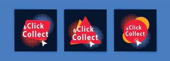 Click and collect. Vector banners for backgrounds, greeting cards, social media post ads and , postcards.