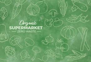 Background for organic supermarket with watercolor vector