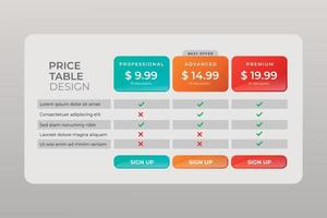 Banner with price table template vector