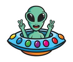Ilustración de diseño de personajes de paz alienígena ovni vector
