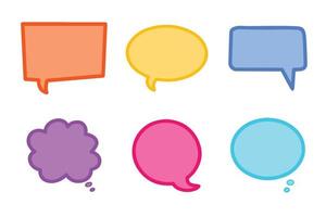 Speech bubbles hand drawn icon collection. Simple bright rainbow colored transparent dialog boxes with outline in cartoon childish style isolated vector set