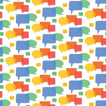 Bright business seamless pattern with colorful speech bubbles on white, dialog boxes background vector