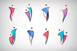 Vector set human body logos, people shapes, linear colorful stylized figures. Use for fitness, wellness, sport competitions, other activities identity. Healthy lifestyle, dancing icons