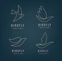 Vector set of line bird logos, pigeon silhouettes, flying abstract logos, icons isolated. Monoline minimalist style, luxury signs.