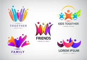 Vector set of men, people group, family logos. Child adoption logo collection and charitable foundations. Human concept.