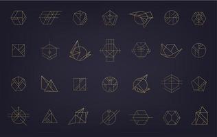Vector set of abstract geometric logos. Art deco, hipster, golden line style. Circle, triangle, polygon linear shapes. Aztec, magic, esoteric icons