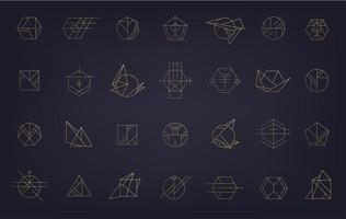 Vector set of abstract geometric logos. Art deco, hipster, golden line style. Circle, triangle, polygon linear shapes. Aztec, magic, esoteric icons