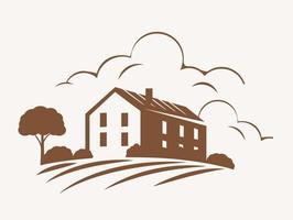 Farmhouse with trees, bushes retro emblem vector