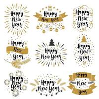 tarjetas de diseño de letras de caligrafía negra dorada de año nuevo, conjunto vector