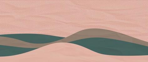 Abstract minimal mountains with line wave pattern, japanese style vector