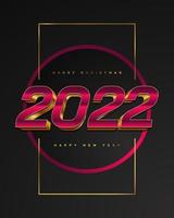 Feliz año nuevo 2022 diseño de pancarta o póster con número 3d rojo y dorado. Diseño de número de texto 2022. Plantilla de diseño de celebración de año nuevo para volante, póster, folleto, tarjeta, pancarta o postal vector