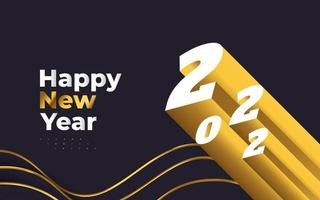 Feliz año nuevo 2022 pancarta o póster con número 3d en estilo blanco y dorado. Diseño de número 3d 2022. Plantilla de diseño de celebración de año nuevo para volante, póster, folleto, tarjeta, pancarta o postal vector