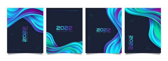 cartel de feliz año nuevo 2022 con diseño de fondo de onda colorida. Plantilla de diseño de número 2022. Plantilla de diseño de celebración de año nuevo para volante, póster, folleto, tarjeta, pancarta o postal vector