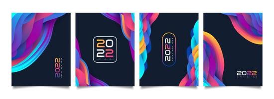 Happy New Year 2022 Poster Set with Colorful Wave Background Design. 2022 Number Design Template. New Year Celebration Design Template for Flyer, Poster, Brochure, Card, Banner or Postcard vector