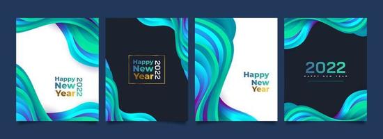 Happy New Year 2022 Poster Set with Colorful Wave Background Design. 2022 Number Design Template. New Year Celebration Design Template for Flyer, Poster, Brochure, Card, Banner or Postcard vector