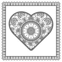 Mehndi flower with frame in shape of heart. decoration in ethnic oriental, doodle ornament. vector