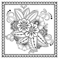 flor mehndi para henna, mehndi, tatuaje, decoración. adorno decorativo en estilo étnico oriental, adorno de doodle, dibujo a mano de contorno. página de libro para colorear. vector