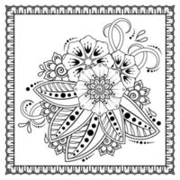 flor mehndi para henna, mehndi, tatuaje, decoración. adorno decorativo en estilo étnico oriental, adorno de doodle, dibujo a mano de contorno. página de libro para colorear. vector