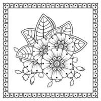 flor mehndi para henna, mehndi, tatuaje, decoración. adorno decorativo en estilo étnico oriental, adorno de doodle, dibujo a mano de contorno. página de libro para colorear. vector