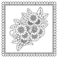 flor mehndi para henna, mehndi, tatuaje, decoración. adorno decorativo en estilo étnico oriental, adorno de doodle, dibujo a mano de contorno. página de libro para colorear. vector