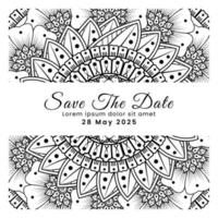 Save the date with mehndi flower. decoration in ethnic oriental, doodle ornament. vector