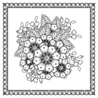 flor mehndi para henna, mehndi, tatuaje, decoración. adorno decorativo en estilo étnico oriental, adorno de doodle, dibujo a mano de contorno. página de libro para colorear. vector